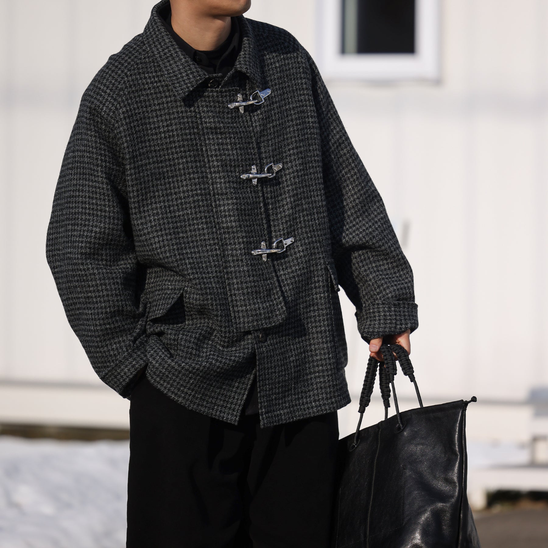 sillage fireman coat houndstooth black harris tweed / SL25FW-FMJKHT-HTBL