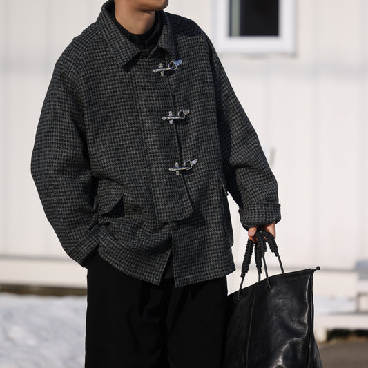 sillage fireman coat houndstooth black harris tweed / SL25FW-FMJKHT-HTBL