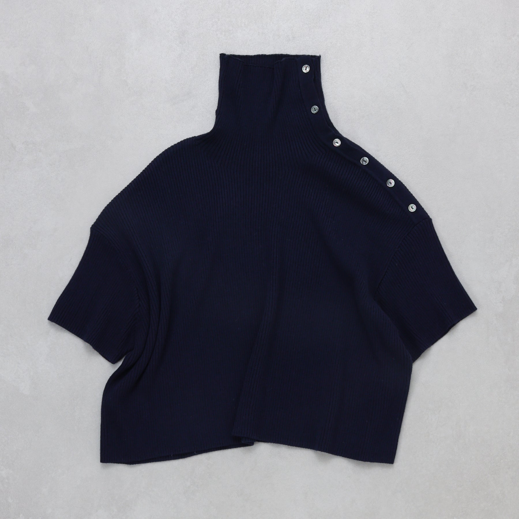 mizuiro ind asymmetry collar rib pullover / 3-220117