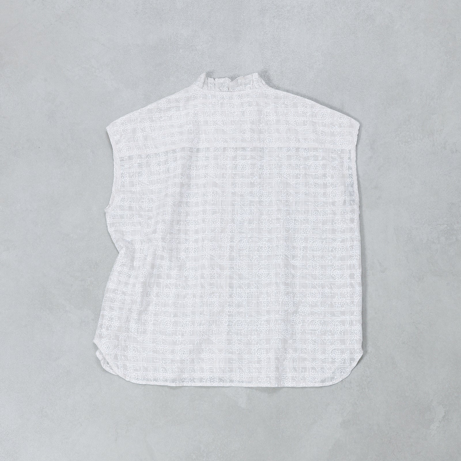 maison de soil POWER LOOM COTTON DOBIE CHECK FLOWER HAND SCREEN PRINT FRENCH/SL FRILL COLLAR SHIRTS / INMDS26092