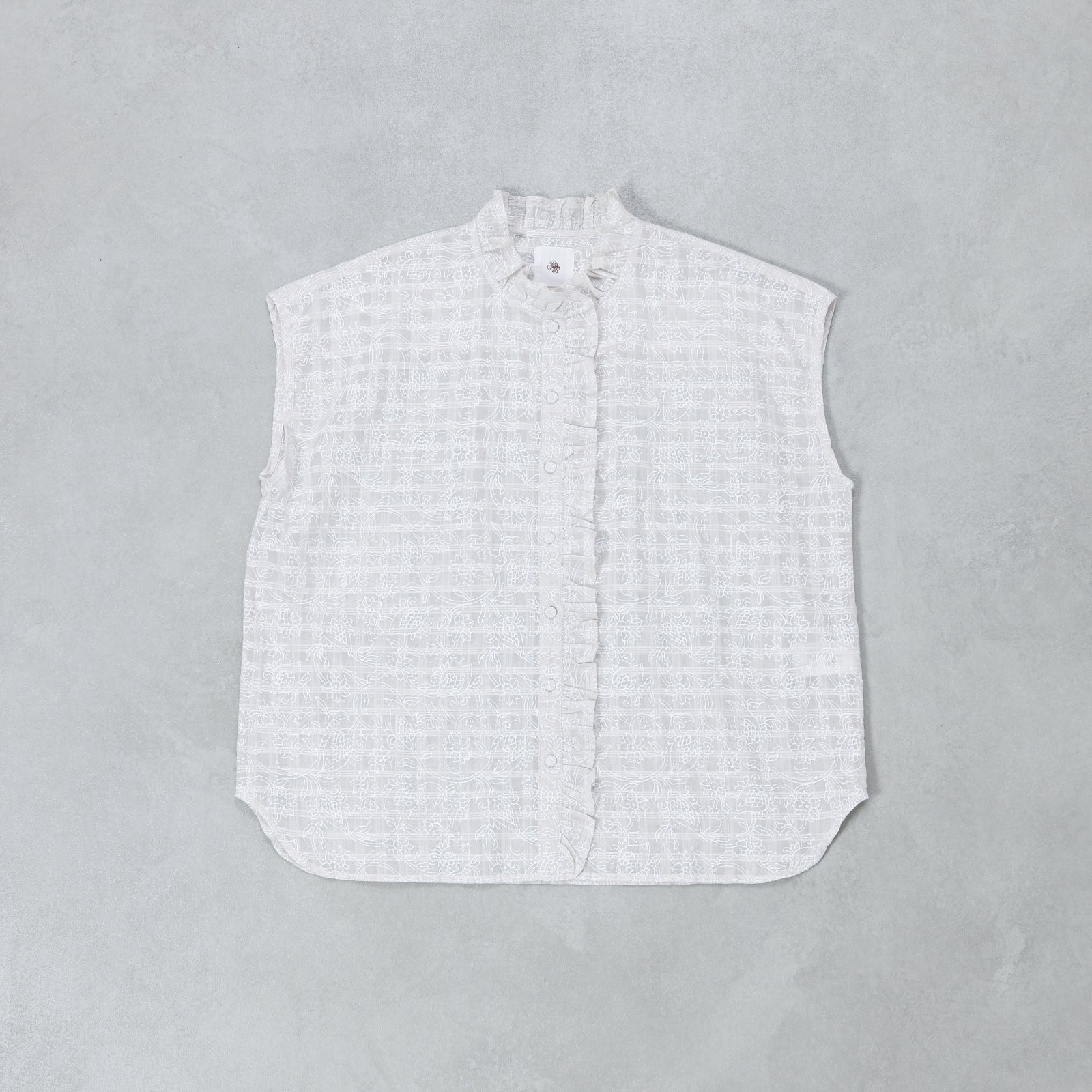 maison de soil POWER LOOM COTTON DOBIE CHECK FLOWER HAND SCREEN PRINT FRENCH/SL FRILL COLLAR SHIRTS / INMDS26092