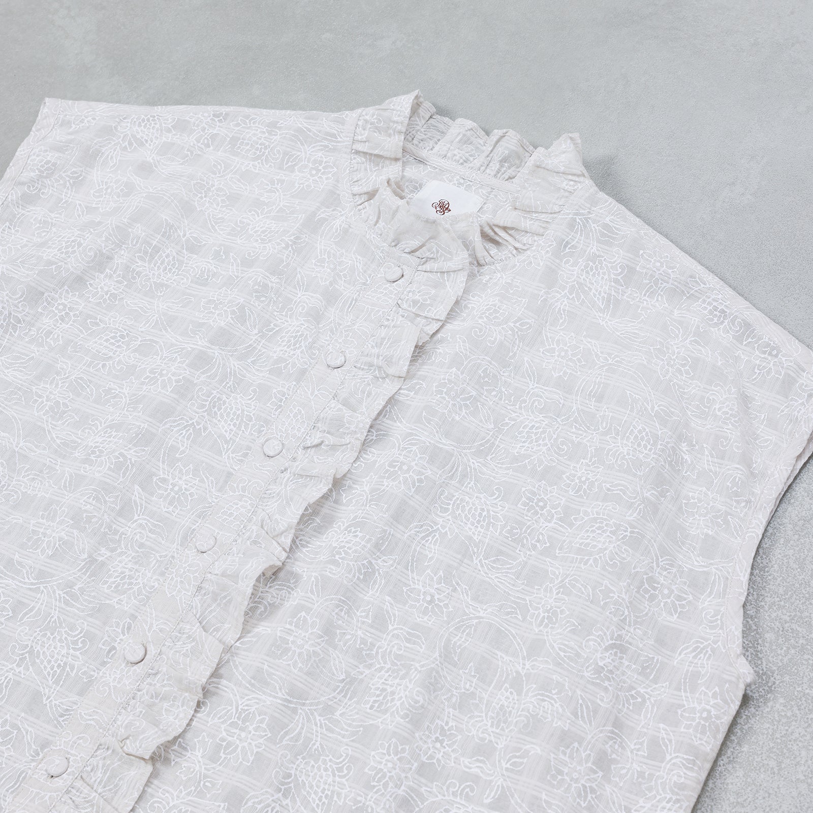 maison de soil POWER LOOM COTTON DOBIE CHECK FLOWER HAND SCREEN PRINT FRENCH/SL FRILL COLLAR SHIRTS / INMDS26092