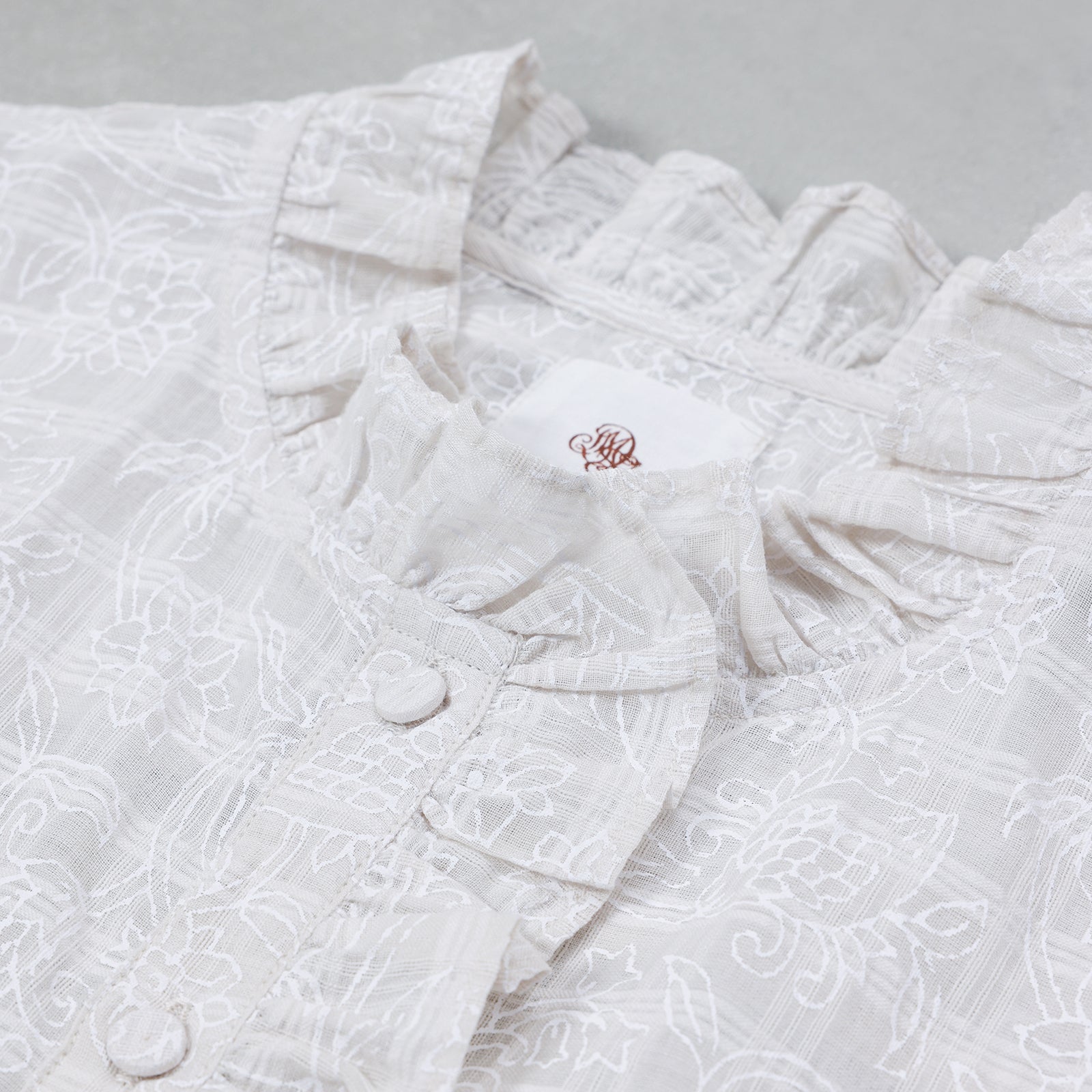 maison de soil POWER LOOM COTTON DOBIE CHECK FLOWER HAND SCREEN PRINT FRENCH/SL FRILL COLLAR SHIRTS / INMDS26092