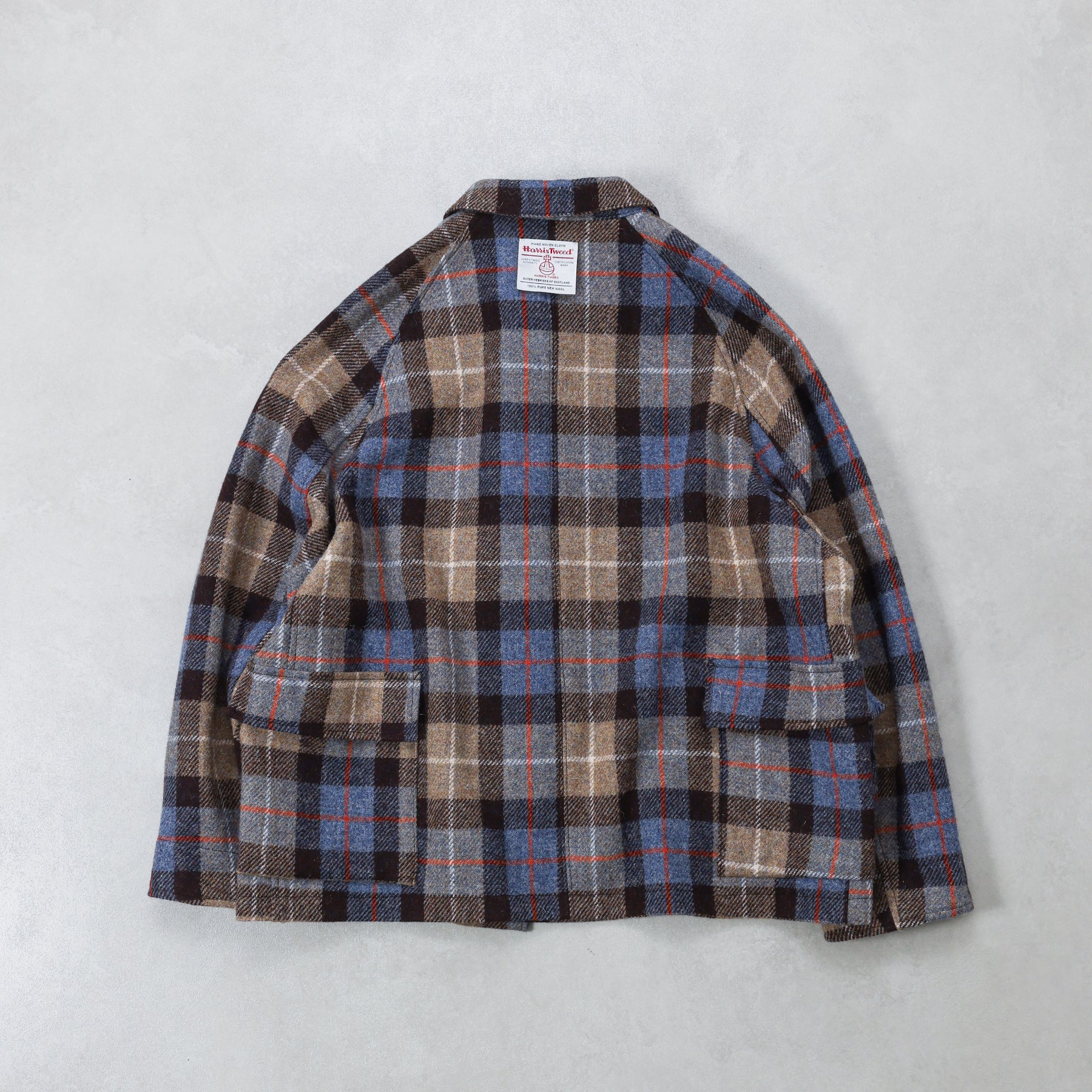 sillage fireman coat beige blue plaid harris tweed / SL25FW-FMJKHT-BBLCH