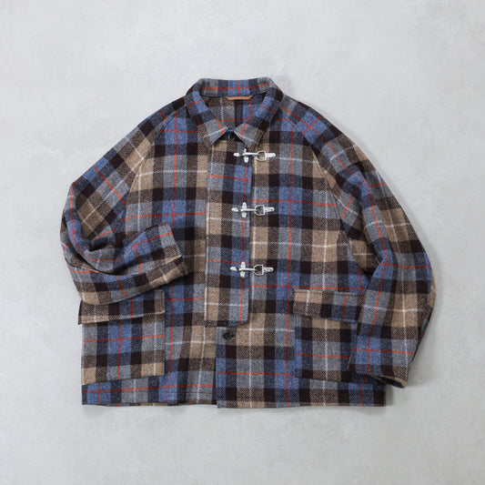 sillage fireman coat beige blue plaid harris tweed / SL25FW-FMJKHT-BBLCH