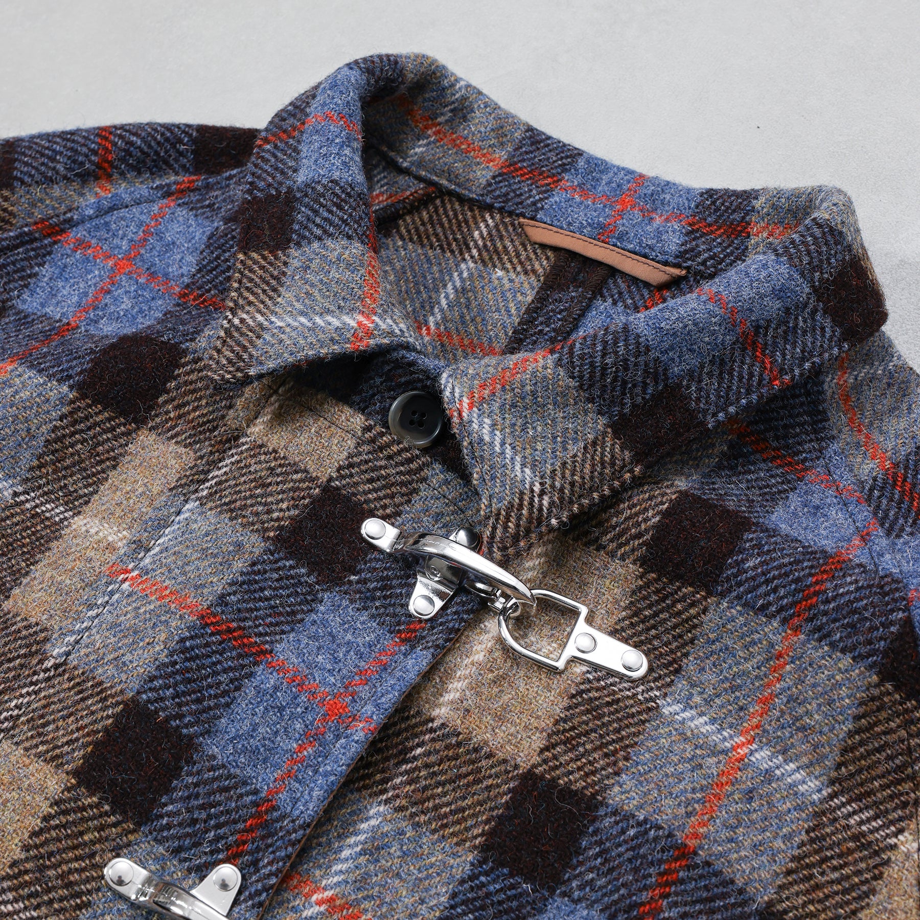 sillage fireman coat beige blue plaid harris tweed / SL25FW-FMJKHT-BBLCH