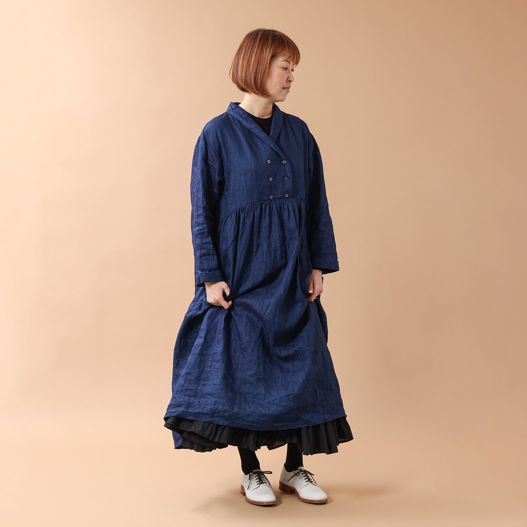 ICHI ANTIQUITÉS INDIGO LINEN DRESS / 1100921