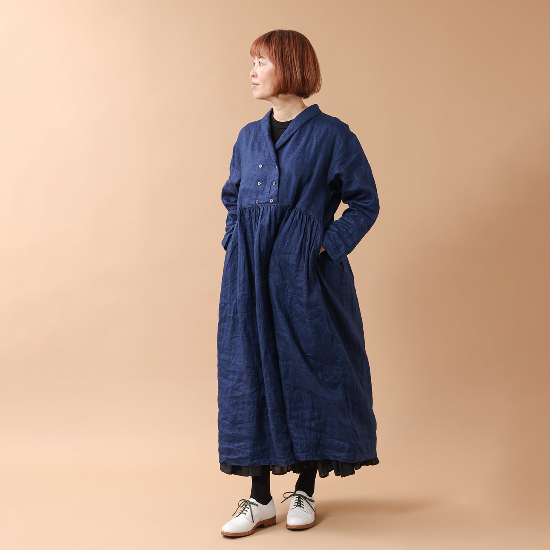 ICHI ANTIQUITÉS INDIGO LINEN DRESS / 1100921