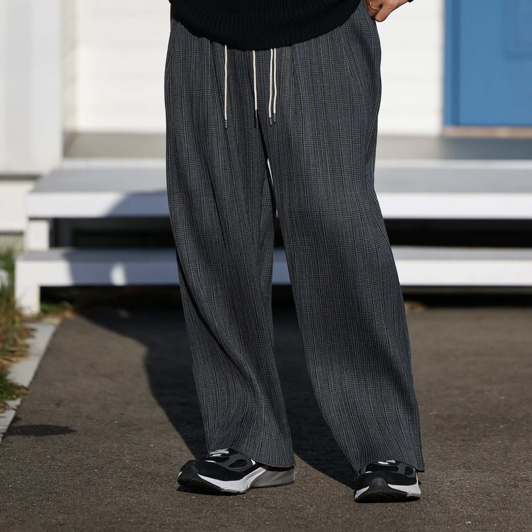 sillage circular pleats pants deadstock watahiko tex glen check / SL25FW-CLPDSW-GRCH