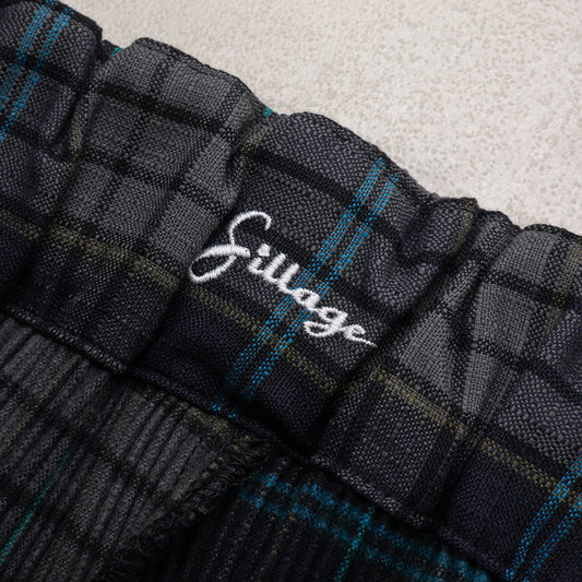 sillage circular pleats pants deadstock watahiko tex navy plaid / SL25FW-CLPLDSW-NVCH