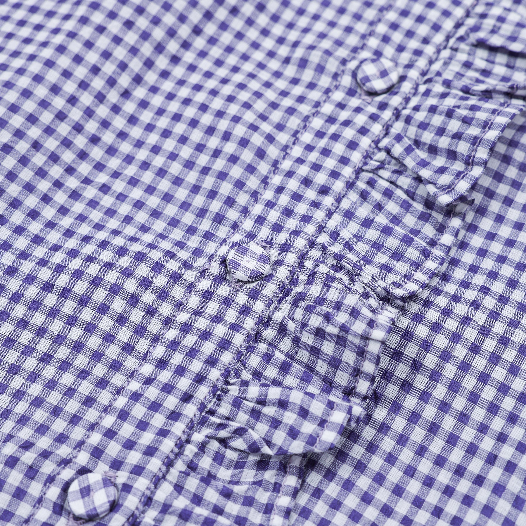 maison de soil HANDWOVEN COTTON/SILK GINGHAM CHECK FRILL COLLAR LONG SHIRT / NMDS26021