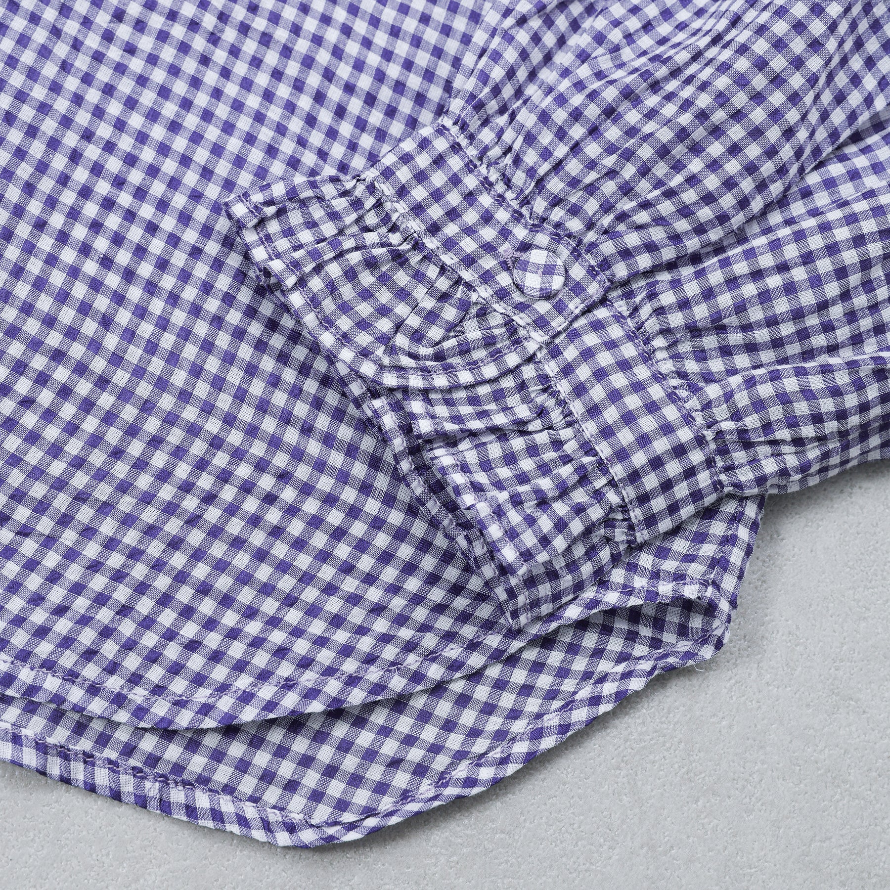 maison de soil HANDWOVEN COTTON/SILK GINGHAM CHECK FRILL COLLAR LONG SHIRT / NMDS26021