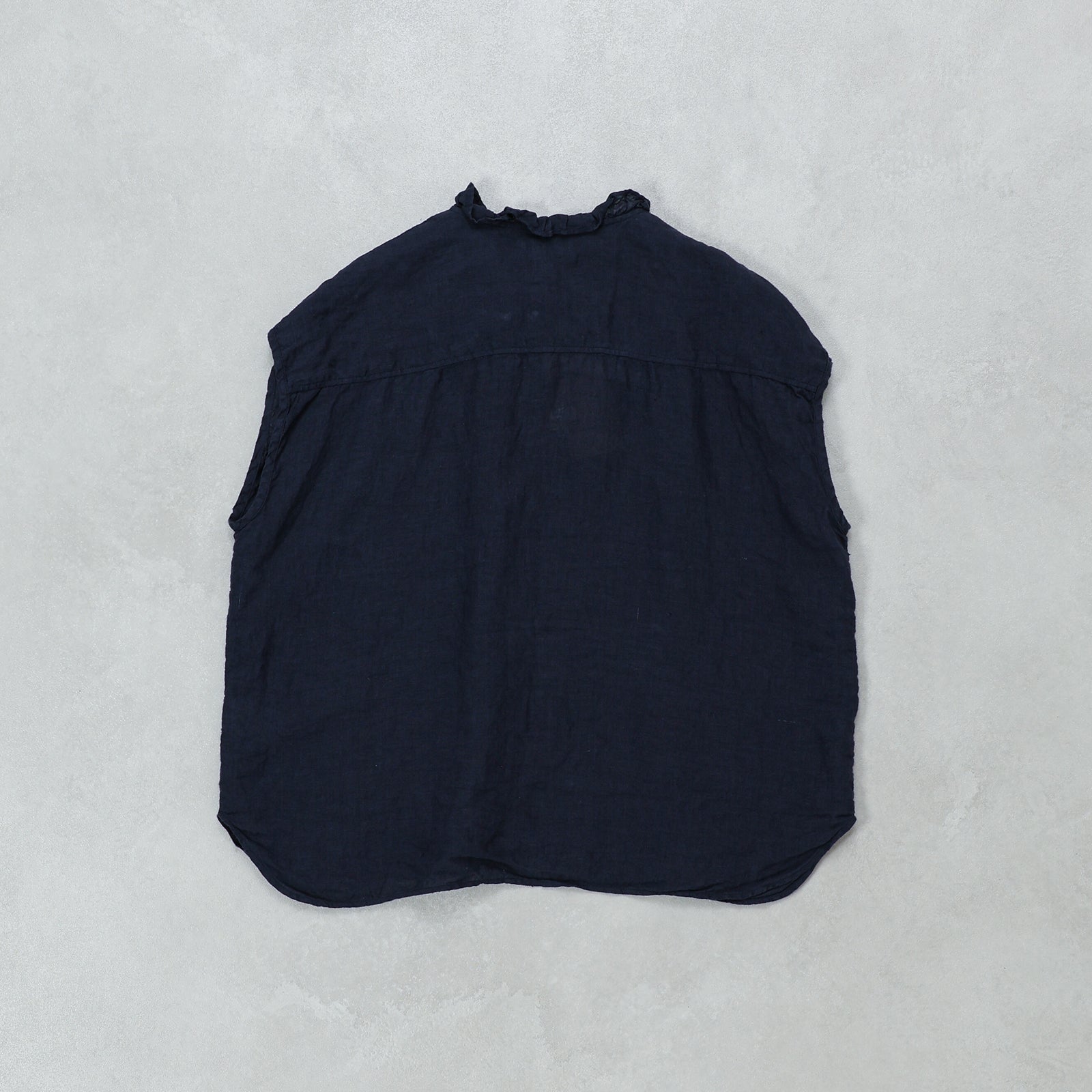 maison de soil  60s AUTOLOOM LINEN PLAIN OVERDYE FRENCH/SL FRILL COLLAR SHIRTS / INMDS26001D