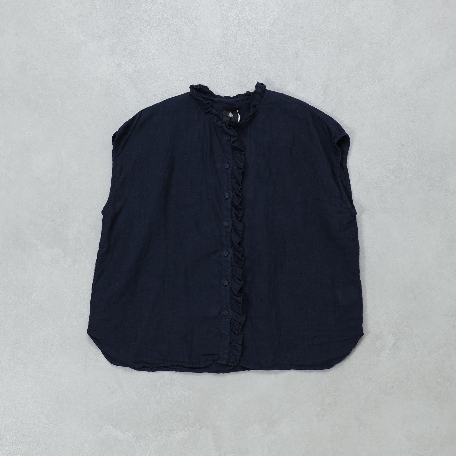 maison de soil  60s AUTOLOOM LINEN PLAIN OVERDYE FRENCH/SL FRILL COLLAR SHIRTS / INMDS26001D
