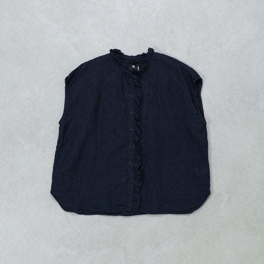 maison de soil  60s AUTOLOOM LINEN PLAIN OVERDYE FRENCH/SL FRILL COLLAR SHIRTS / INMDS26001D