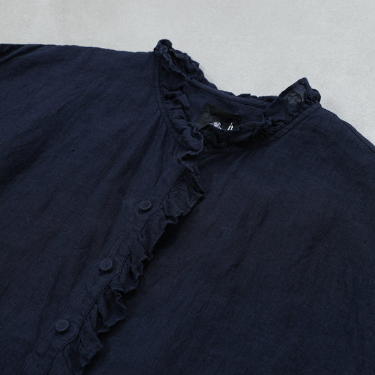 maison de soil  60s AUTOLOOM LINEN PLAIN OVERDYE FRENCH/SL FRILL COLLAR SHIRTS / INMDS26001D