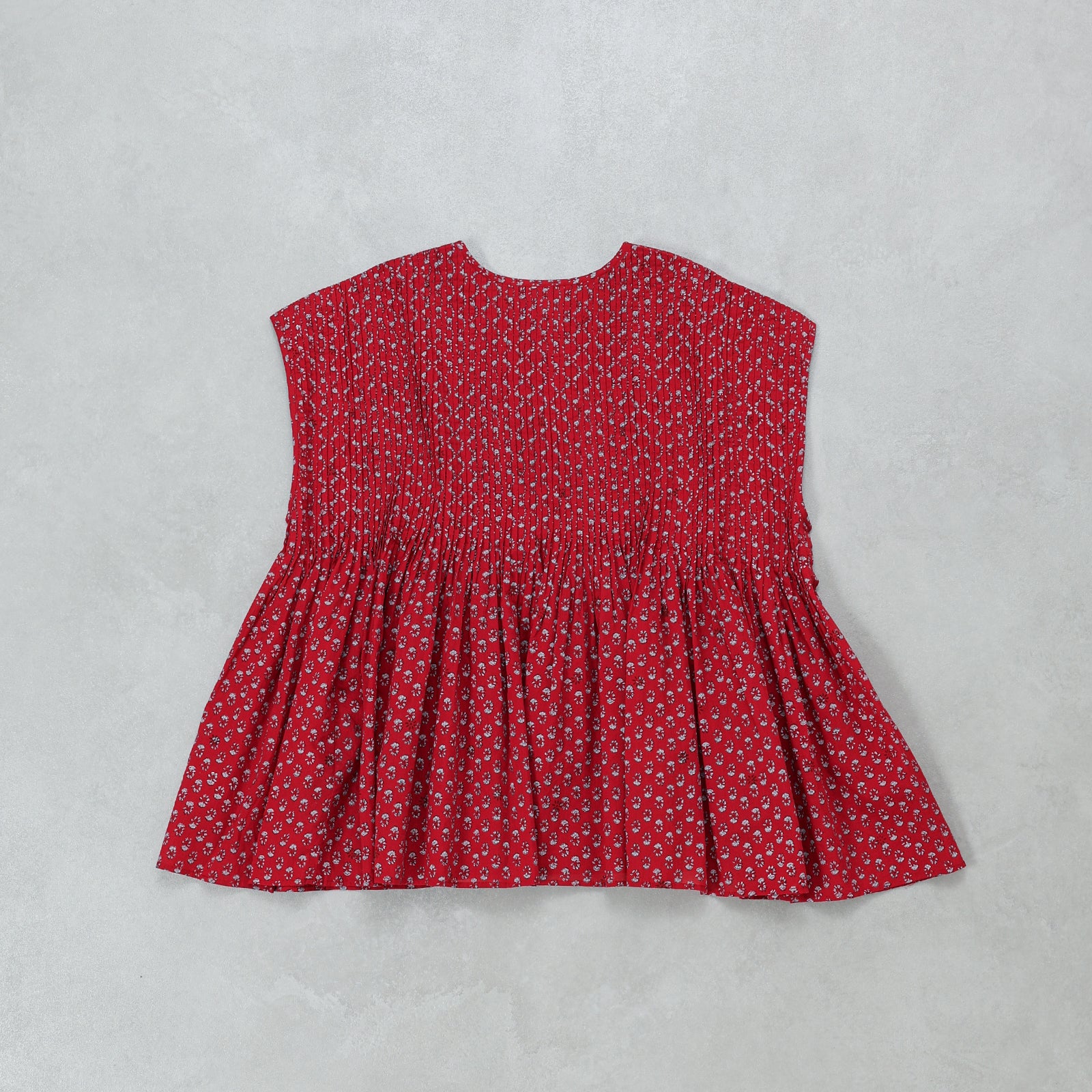 maison de soil 80s VOILE SMALL GENTIANA BLOCK PRINT CREW-NECK BUTTON F/SLEEVE SHIRT WITH PINTUCK / NMDS26252 (コピー)