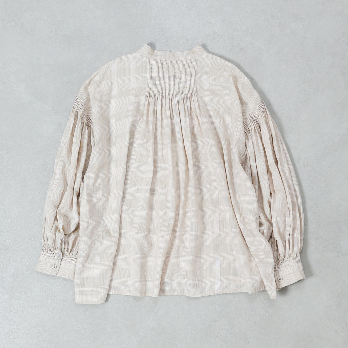 maison de soil COTTON/SILK SELF FINE CHECK BANDED COLLAR SHIRTS WITH MINI PINTUCK / INMDS26711