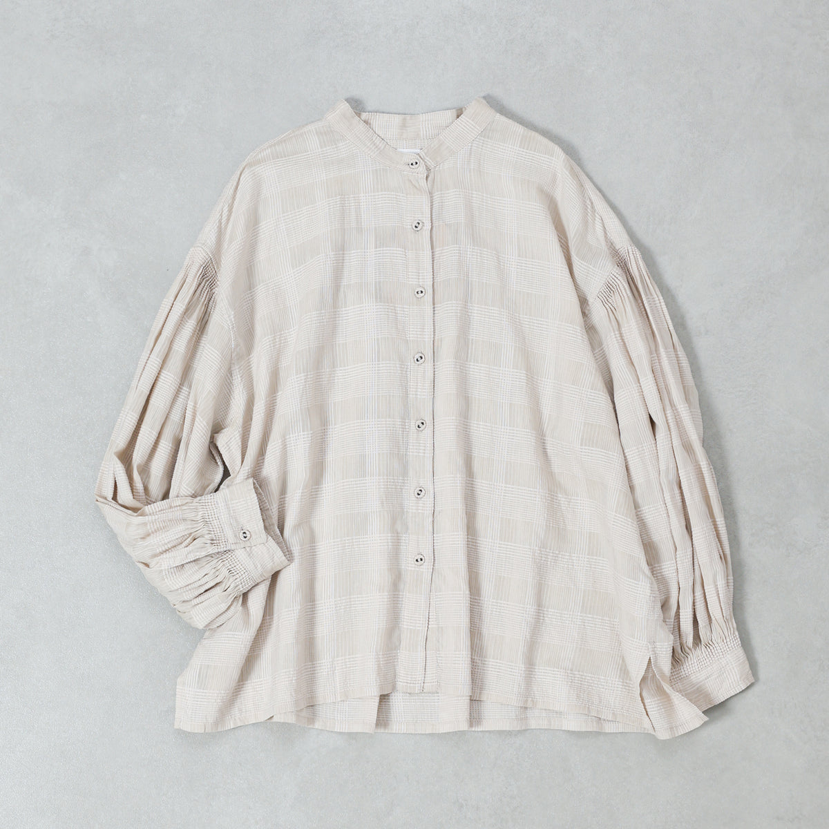 maison de soil COTTON/SILK SELF FINE CHECK BANDED COLLAR SHIRTS WITH MINI PINTUCK / INMDS26711