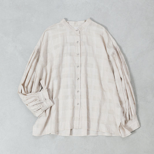 maison de soil COTTON/SILK SELF FINE CHECK BANDED COLLAR SHIRTS WITH MINI PINTUCK / INMDS26711
