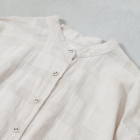 maison de soil COTTON/SILK SELF FINE CHECK BANDED COLLAR SHIRTS WITH MINI PINTUCK / INMDS26711