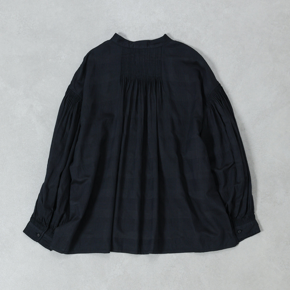 maison de soil COTTON/SILK SELF FINE CHECK BANDED COLLAR SHIRTS WITH MINI PINTUCK / INMDS26711