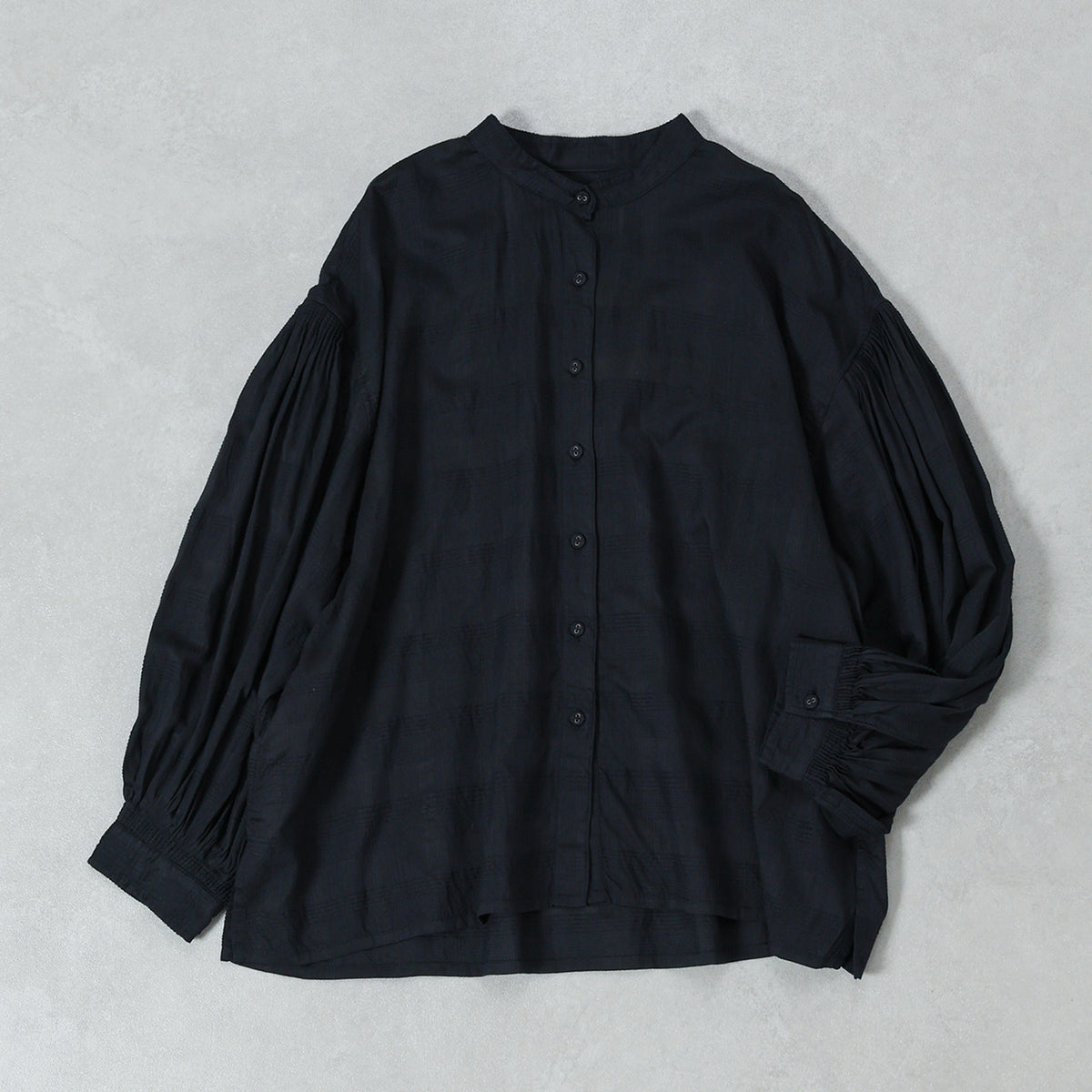 maison de soil COTTON/SILK SELF FINE CHECK BANDED COLLAR SHIRTS WITH MINI PINTUCK / INMDS26711