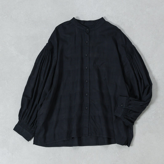maison de soil COTTON/SILK SELF FINE CHECK BANDED COLLAR SHIRTS WITH MINI PINTUCK / INMDS26711