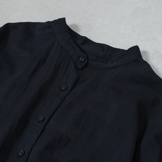 maison de soil COTTON/SILK SELF FINE CHECK BANDED COLLAR SHIRTS WITH MINI PINTUCK / INMDS26711