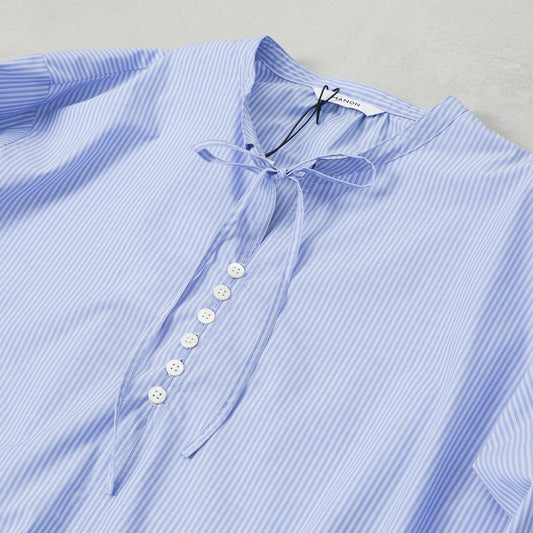 MANON  STRIPE PULL OVER RIBBON BLOUSE / MNN-SH-240