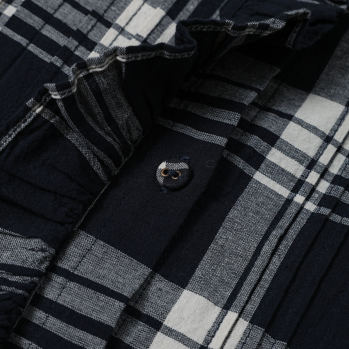 maison de soil HANDWOVEN HEAVY COTTON UNIQUE GINGHAM CHECK FRILL&PINTUCK SHIRTS WITH LACE / INMDS26742