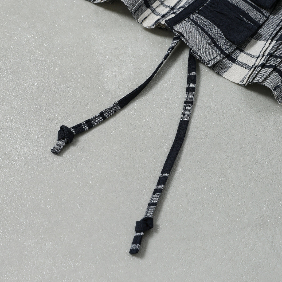 maison de soil HANDWOVEN HEAVY COTTON UNIQUE GINGHAM CHECK FRILL&PINTUCK SHIRTS WITH LACE / INMDS26742