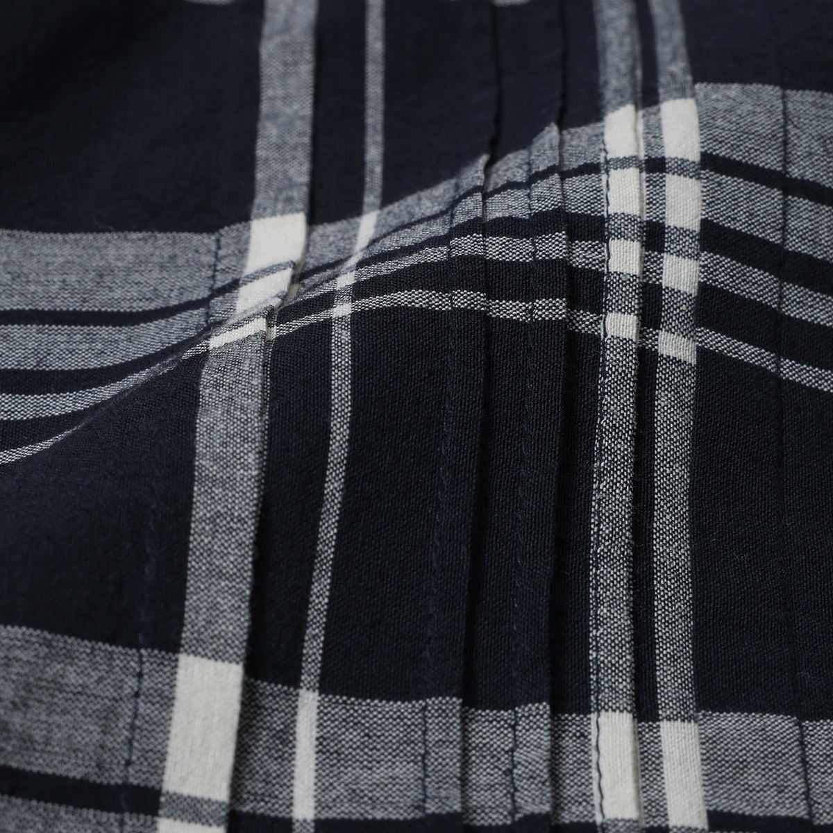 maison de soil HANDWOVEN HEAVY COTTON UNIQUE GINGHAM CHECK FRILL&PINTUCK SHIRTS WITH LACE / INMDS26742